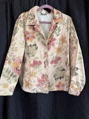 Vintage 90s First Option Jacobean Floral Tapestry Blazer Jacket M Made USA